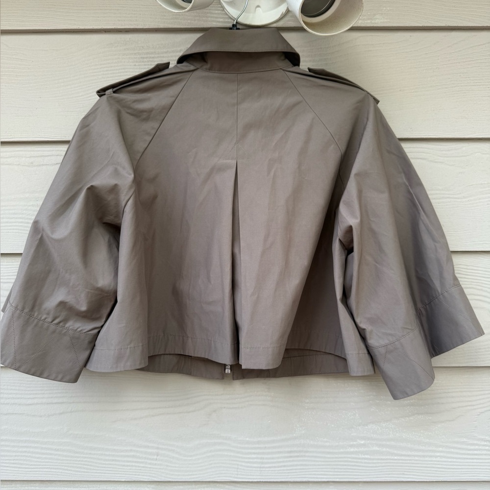 Cropped Cape Trench Jacket in Olive Green - Picture 13 of 16